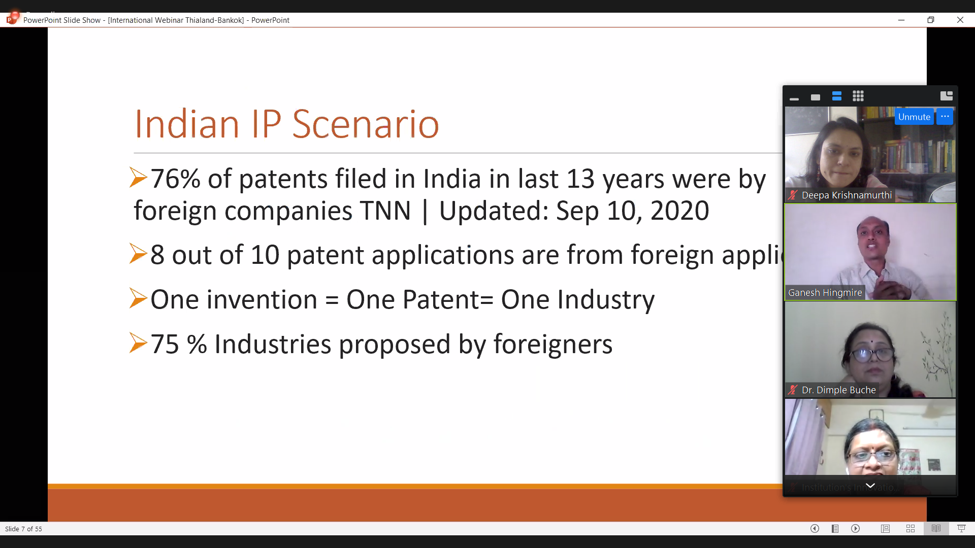 Adv. Hingmire presenting analysis of status of patent registrations